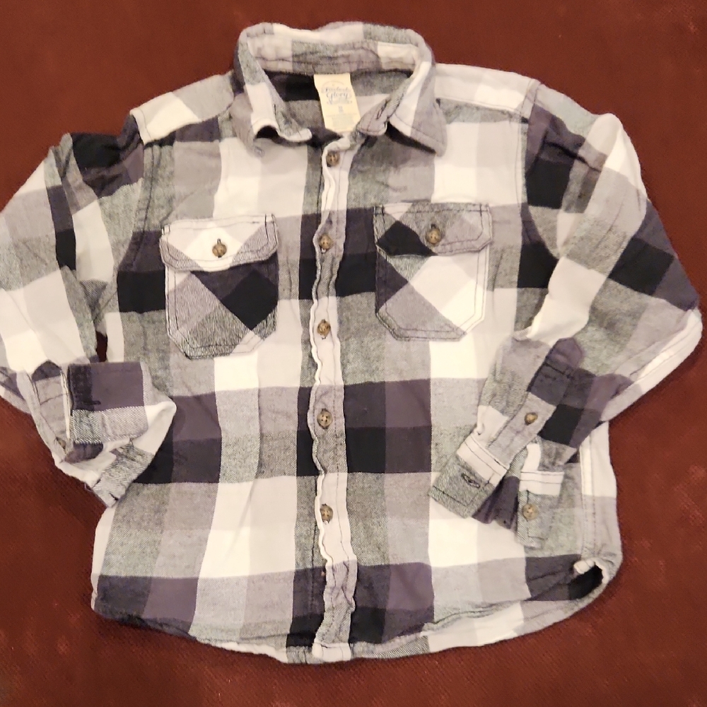 Flannel Plaid Kids Shirt in Black and White